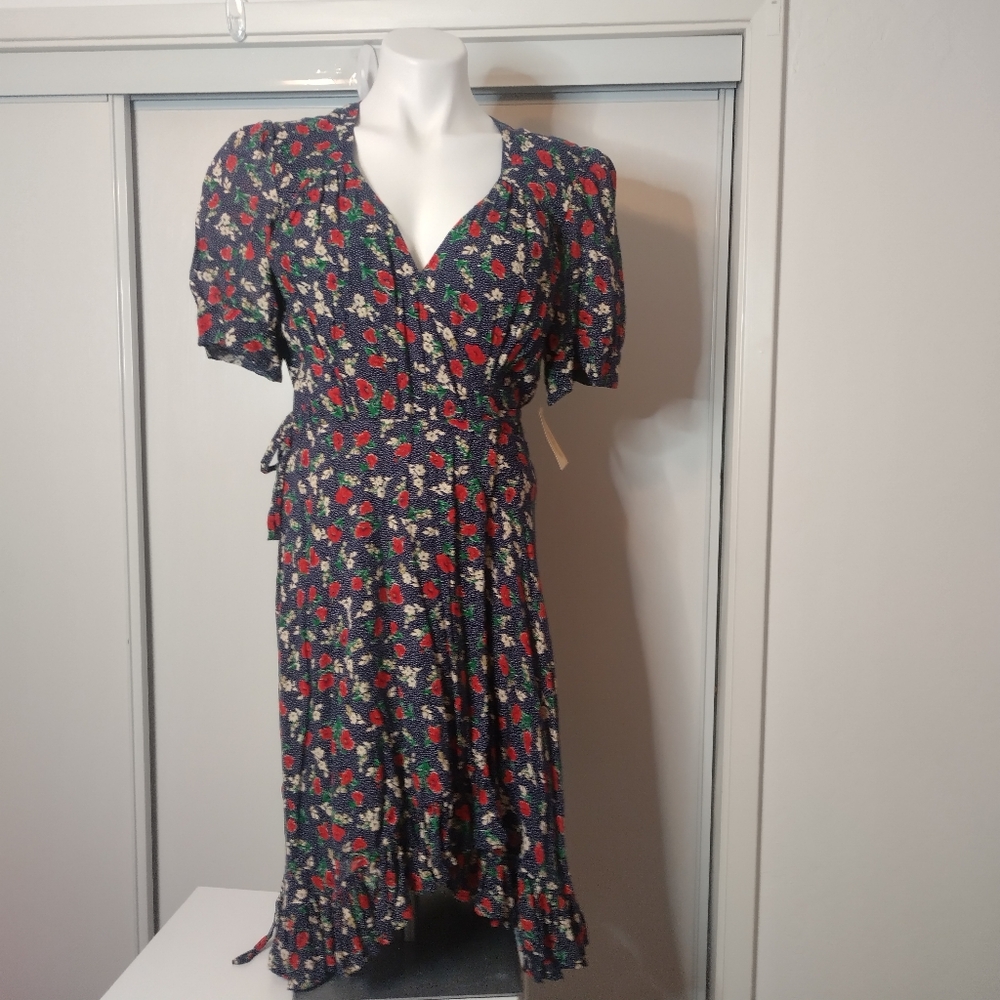 RALPH LAUREN DENIM & SUPPLY Betty Floral Blue Ruffle Wrap Dress size L